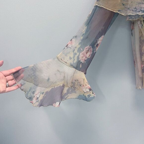 River Island Floral Bateau Neck Long Sleeve Mesh Sheer Fairy Y2K Top Pink US 4 - Picture 6 of 12